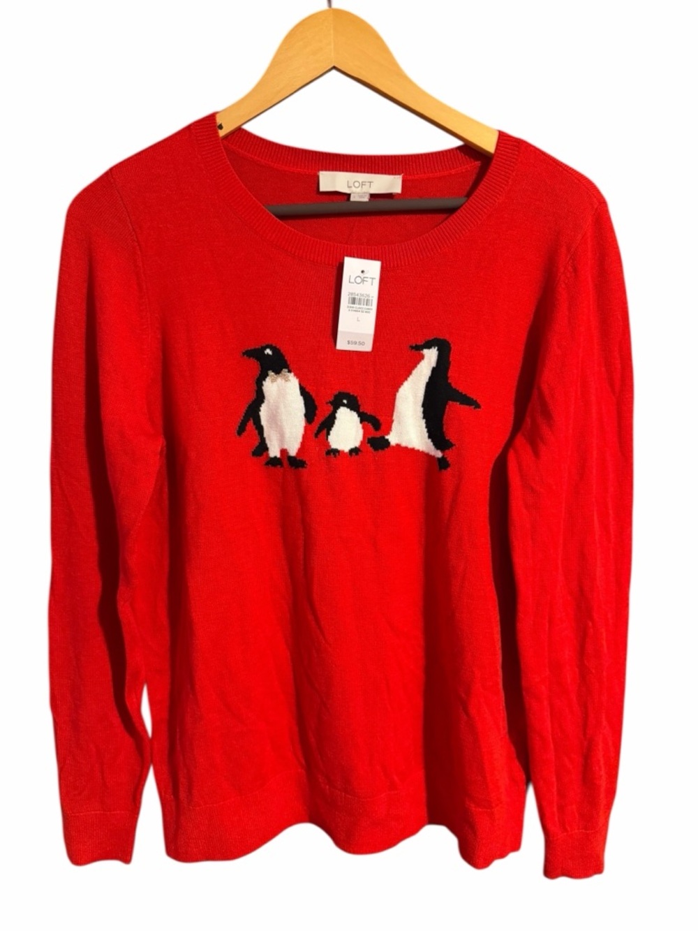 NEW Loft Red Penguin Graphic Crewneck Sweater Size Large - Picture 3 of 7